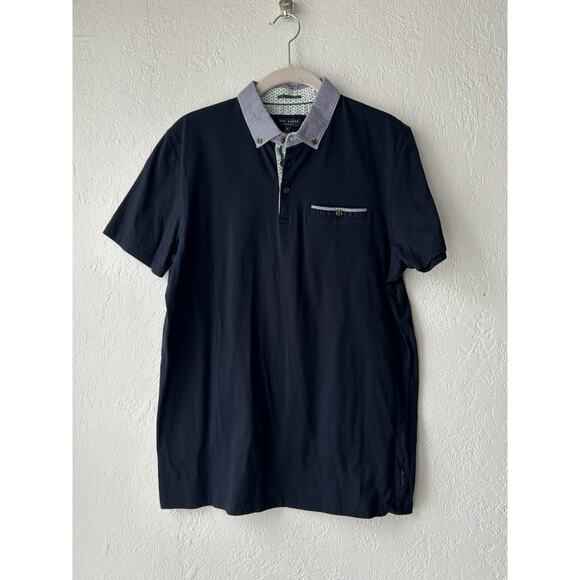 Ted Baker London Mens Polo Shirt Sz 4 Large Blue Collared Golf Preppy Athleisure - Picture 1 of 7